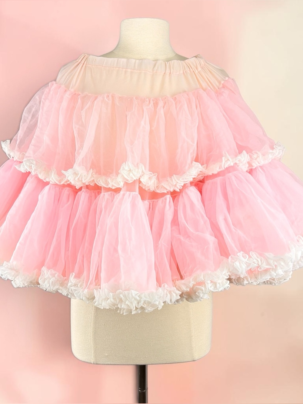Vintage Pink Tulle Bridal Petticoat Skirt Tiered Square Dance Theater Costume